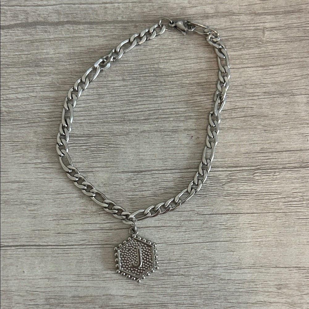 Silver Chain Bracelet with Hexagon Pendant